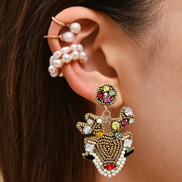 Austrian Crystal Rudolph The Reindeer Beaded Christmas Party Earrings - Picture 2 of 3